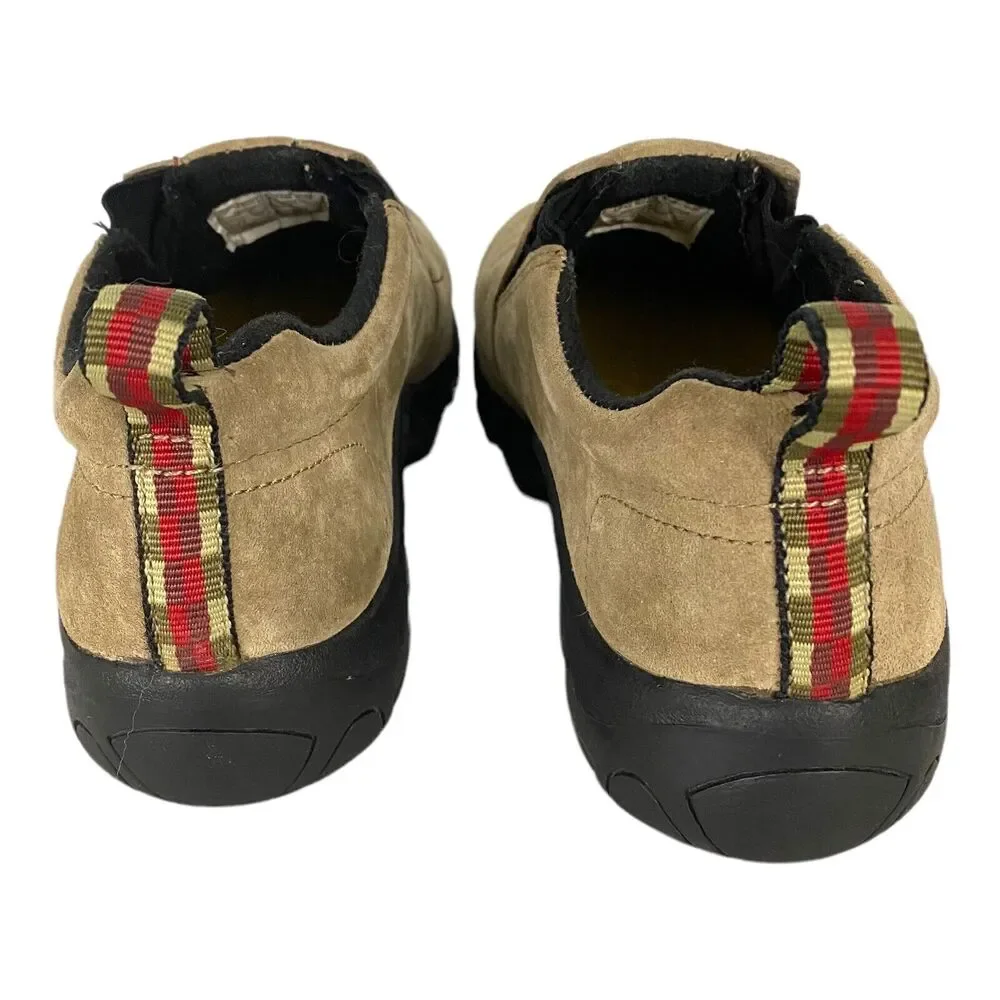 Merrell Kids Tan Suede Slip-On Moccasins with Black Trim and Heel Tabs